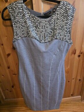 TED BAKER Gray Embellished Sheath Dress Size 4
